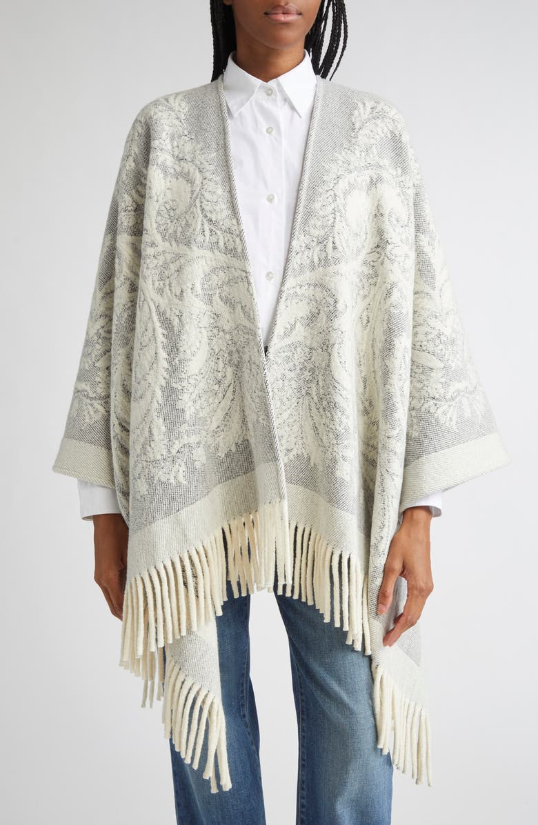 Etro Paisley Jacquard Wool Cape, Main, color, Grey/ White