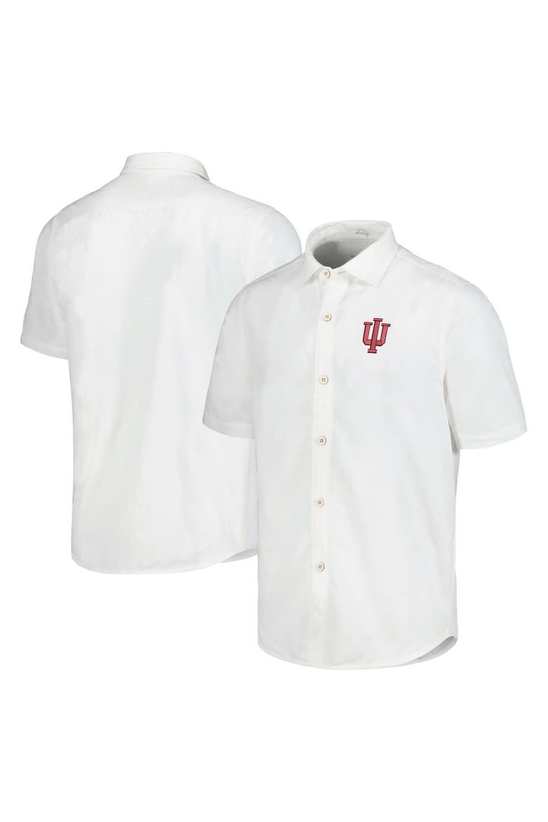 Men's Tommy Bahama White Indiana Hoosiers Coconut Point Palm Vista IslandZone Camp Button-Up Shirt, Main, color, White