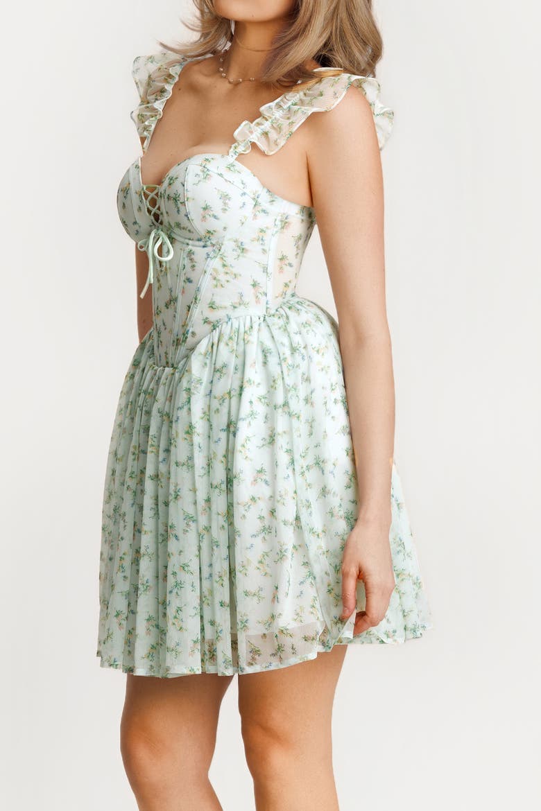 Snatched Lace Convertible Strap Mini Shapewear Romper Cottagecore Dress, Alternate, color, Green Floral