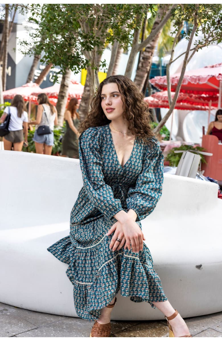 Mer St. Barth Odette Maxi Dress, Alternate, color, Blue Floral Block Print