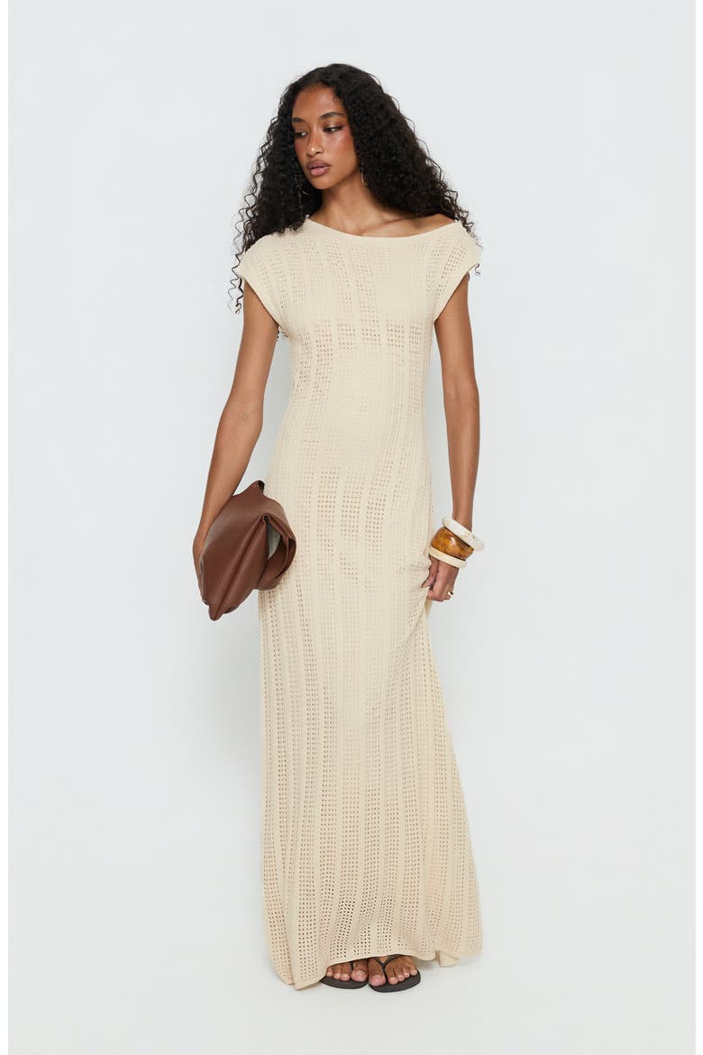Break My Soul Cap Sleeve Pointelle Maxi Dress, Alternate, color, BEIGE