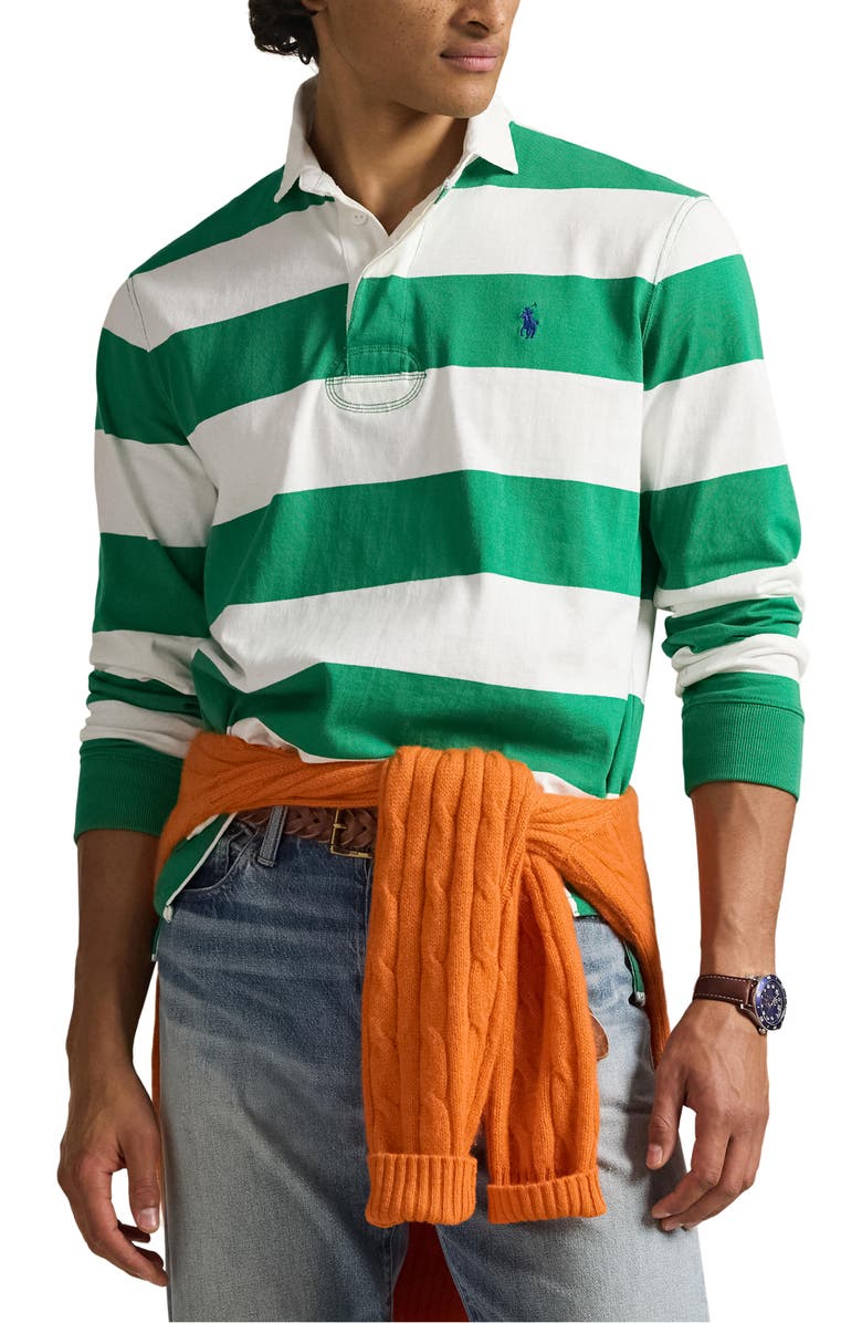 Polo Ralph Lauren The Iconic Rugby Shirt, Main, color, Billiard/ Classic Oxford White
