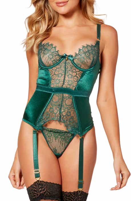 Seven ‘til Midnight Satin & Lace Bustier with Garter Straps