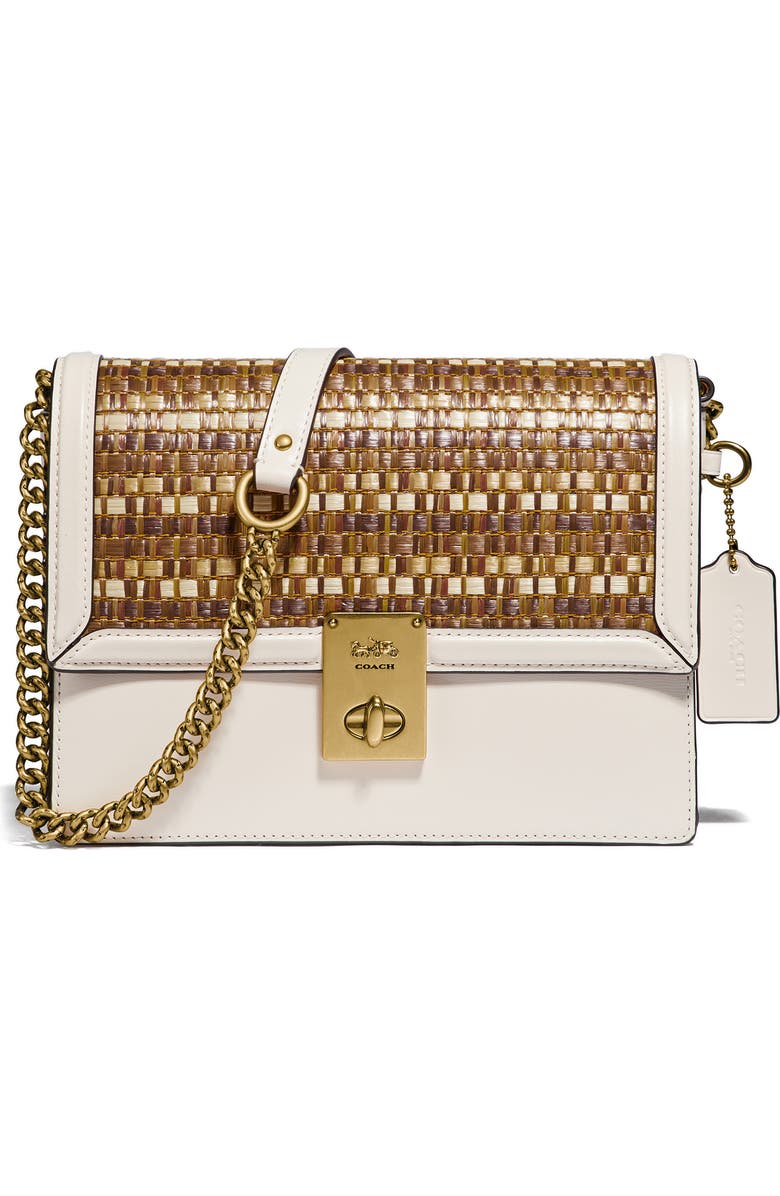 COACH Hutton Straw & Leather Shoulder Bag, Main, color,