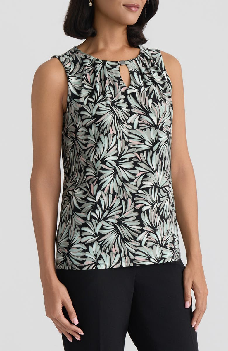 KASPER Print Pleat Neck Sleeveless Top, Alternate, color, Black Multi