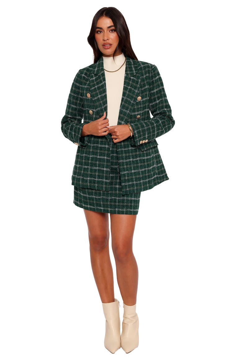 Jules Plaid Double Breasted Twill Blazer, Alternate, color, GREEN
