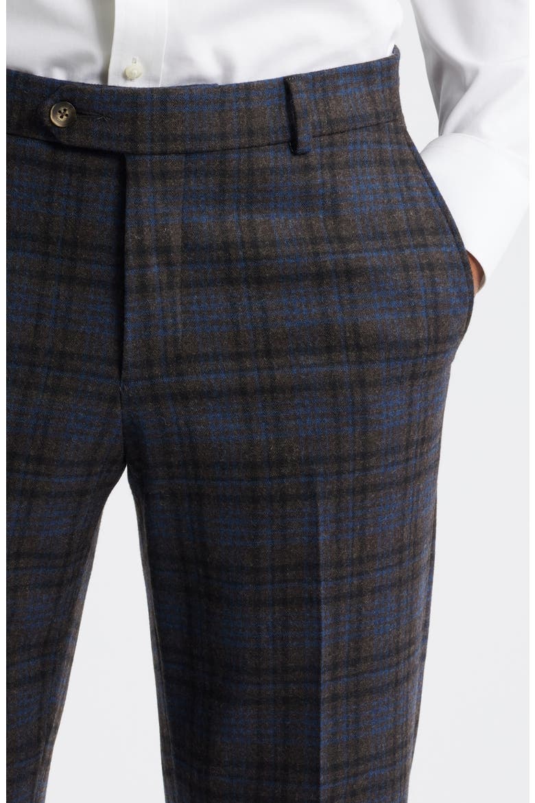 Multicolor Plaid Wool Blend Dress Pants, Alternate, color, BROWN