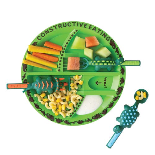 Constructive Eating Utensil And Divided Plate Set For Kids And Toddlers
