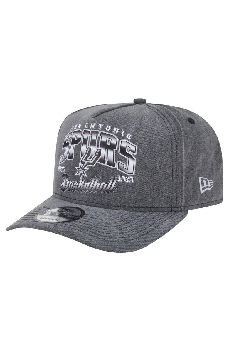 New Era Men's New Era Charcoal San Antonio Spurs Throwback Washed Pre-Curved 9FIFTY Snapback Hat, Main, color, Charcoal