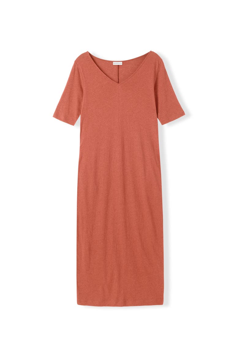 Linen Blend V-Neck Midi Dress, Alternate, color, Redwood