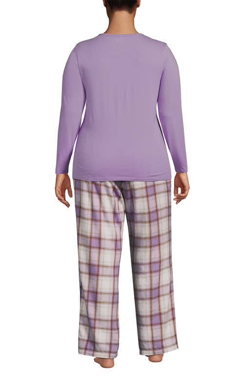 Lands' End Pajama Set Knit Long Sleeve T-shirt And Flannel Pants In Purple