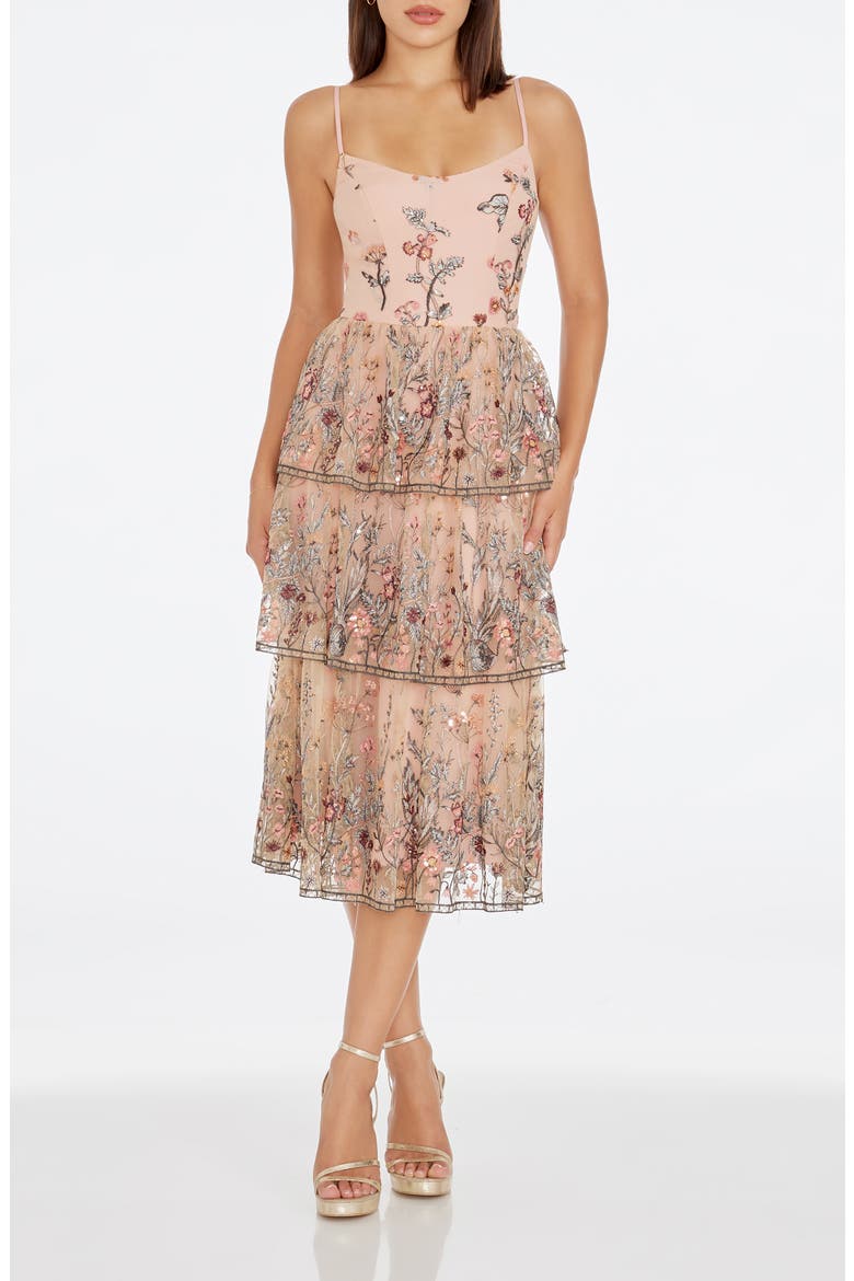 Loretta Floral Embroidery Midi Cocktail Dress, Main, color, BLUSH MULTI