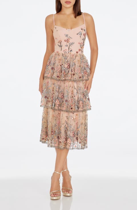 Loretta Floral Embroidery Midi Cocktail Dress