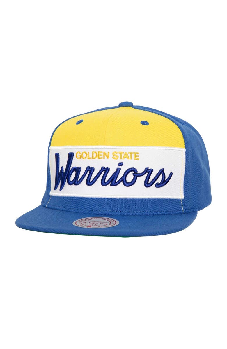Mitchell & Ness Men's Mitchell & Ness White/Royal Golden State Warriors Retro Sport Color Block Script Snapback Hat, Main, color, White