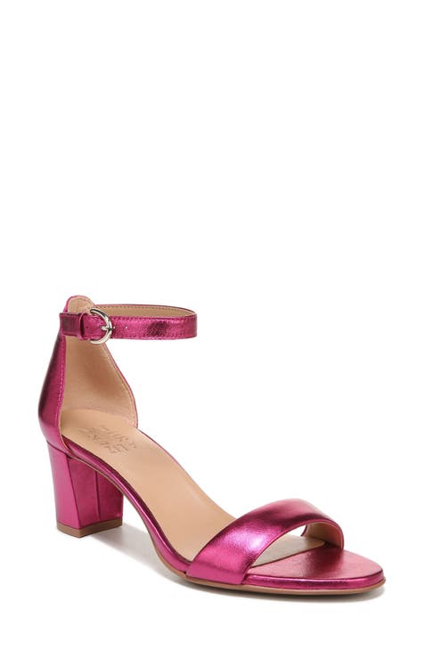 Low block heel pink sandals hotsell