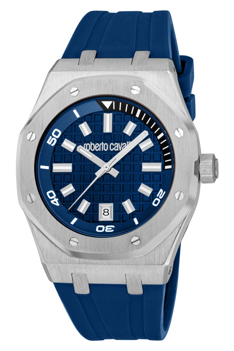 Impero Octagonal Quartz Rubber Strap Watch, 42mm x 53mm, Main, color, DARK BLUE