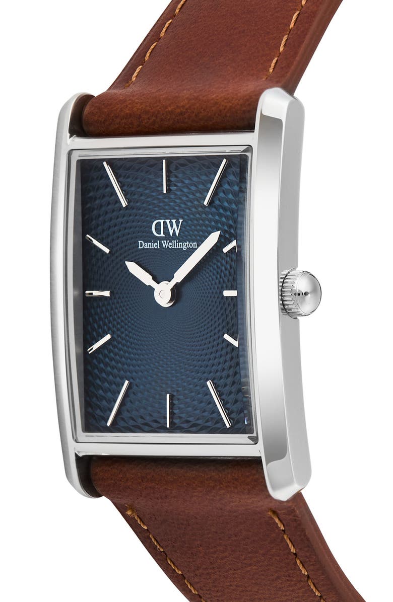 Daniel Wellington Bound Tank Leather Strap Watch, 24mm x 35mm, Alternate, color, Silver-Tone