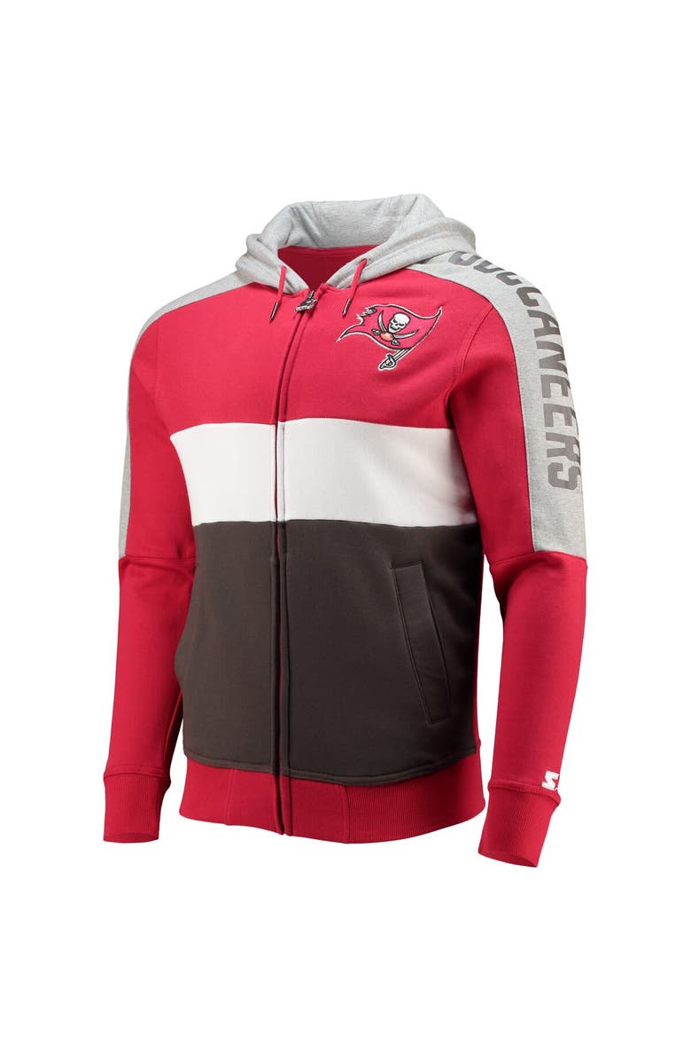 STARTER Men's Starter Red/Pewter Tampa Bay Buccaneers Playoffs Color Block Full-Zip Hoodie, Alternate, color, Red