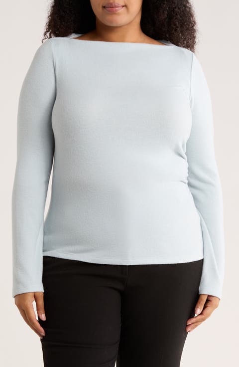 Boat Neck Brushed Knit Top (Plus)