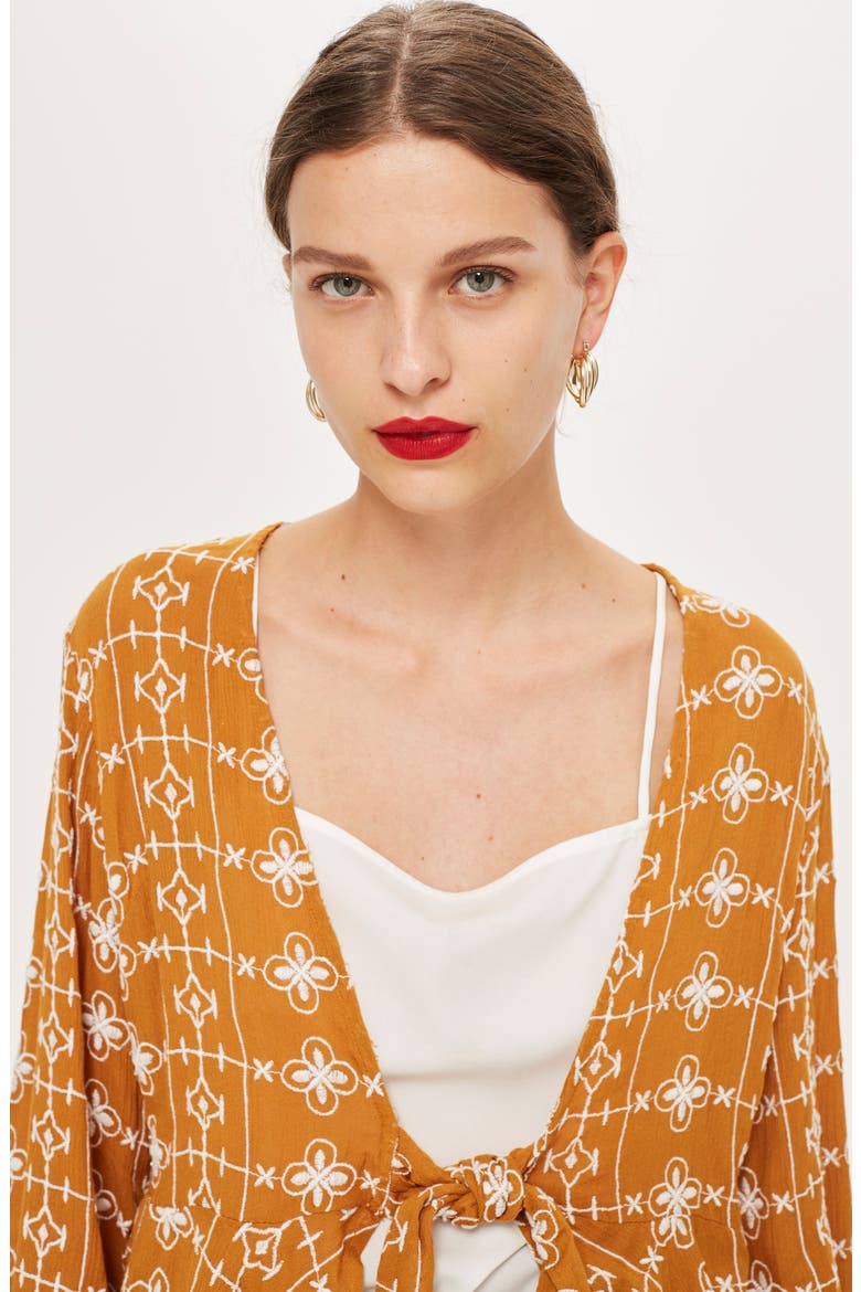 Crinkle Embroidered Jacket, Alternate, color, MUSTARD MULTI
