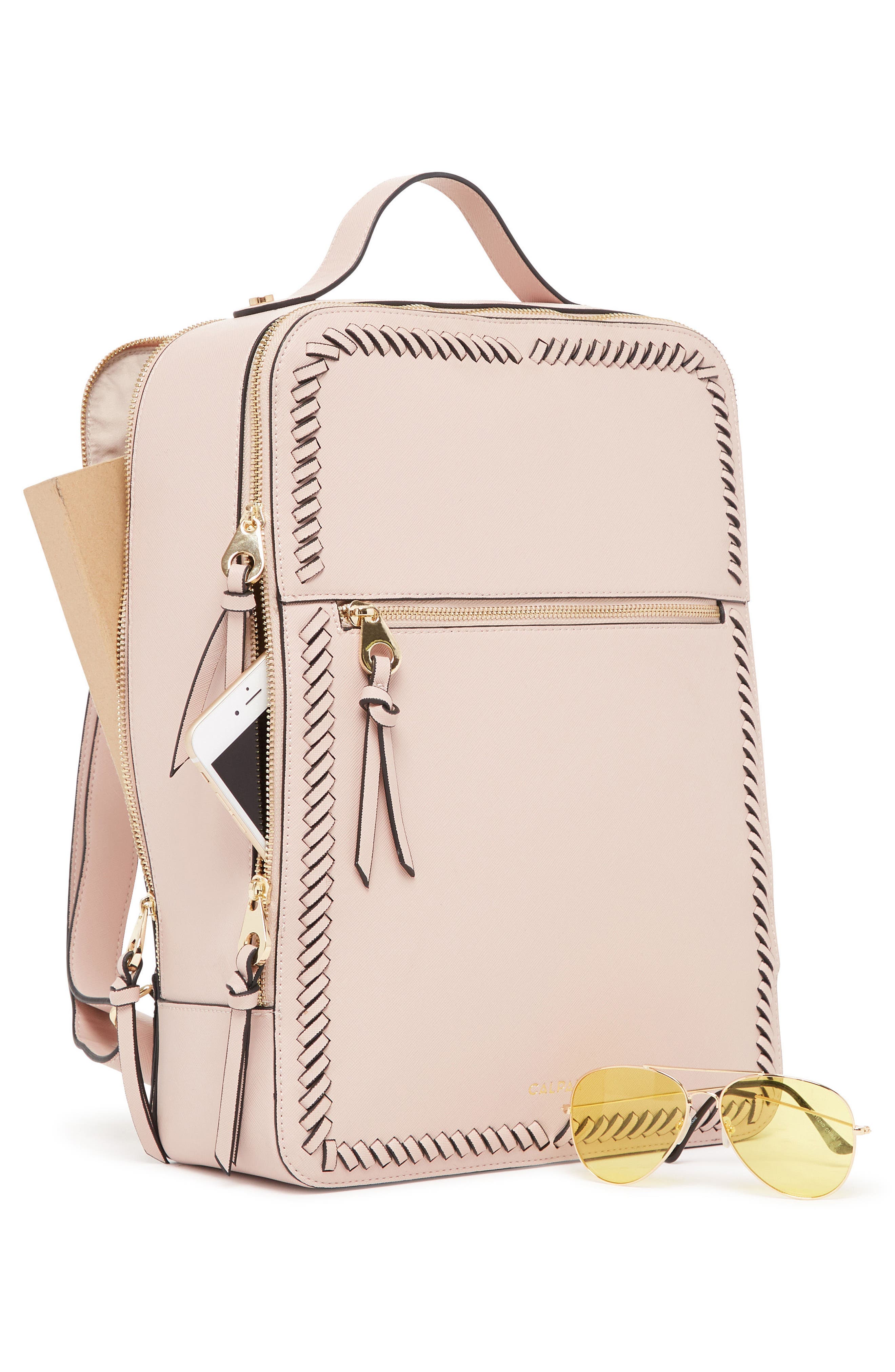 Kaya Faux Leather Laptop Backpack, Alternate, color, BLUSH PINK