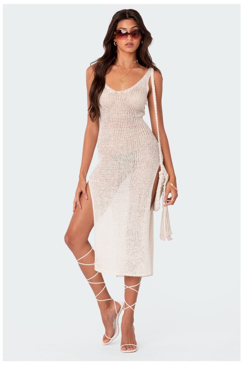 Nevea Open Back Knit Cover-Up Midi Dress, Alternate, color, CREAM
