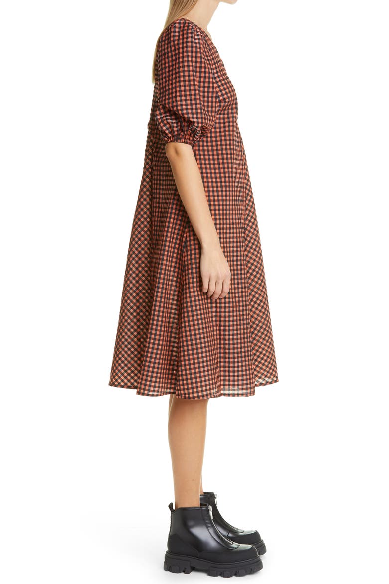 Check Balloon Sleeve Dress, Alternate, color, FLAME