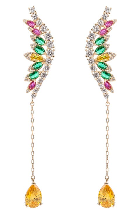 Mixed CZ Linear Drop Earrings