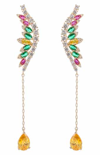 Mixed CZ Linear Drop Earrings