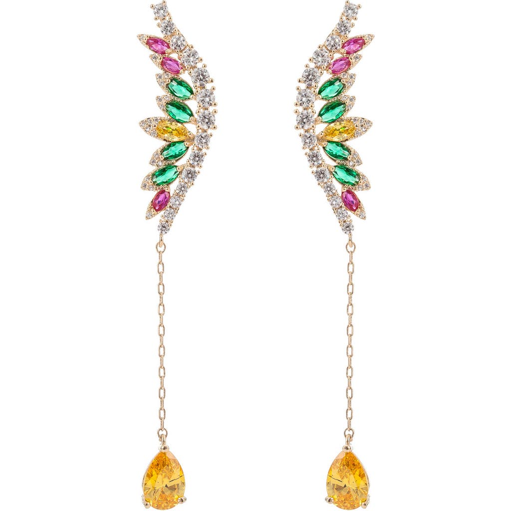 Eye Candy Los Angeles Mixed Cz Linear Drop Earrings In Brown