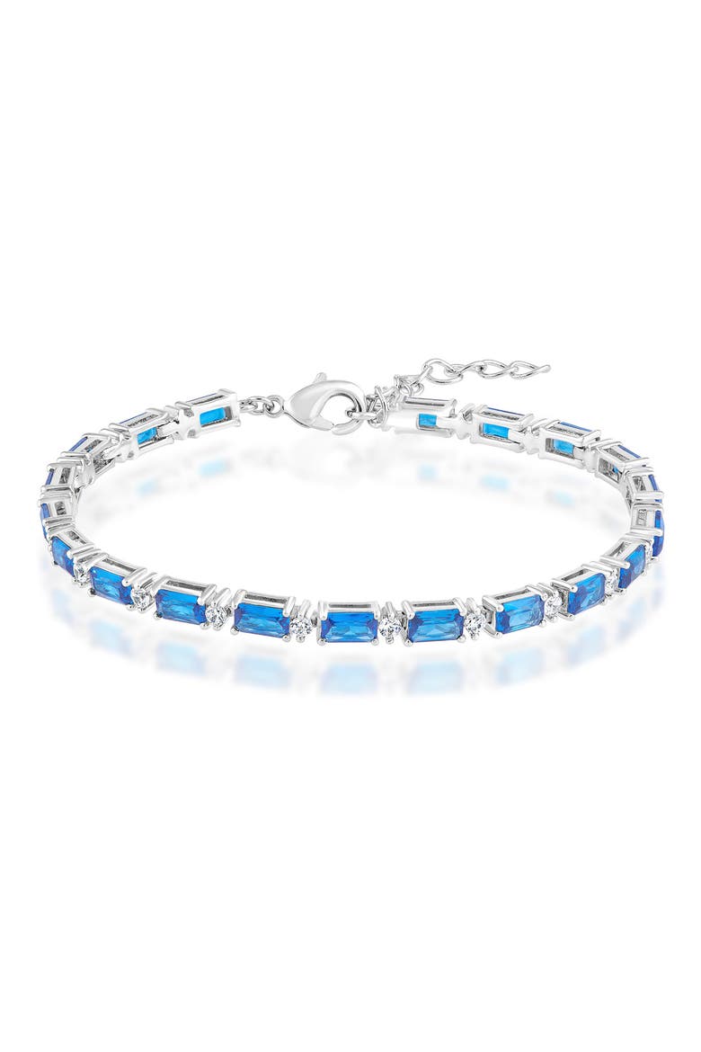 Emerald-Cut & Round Cubic Zirconia Bracelet, Main, color, BLUE