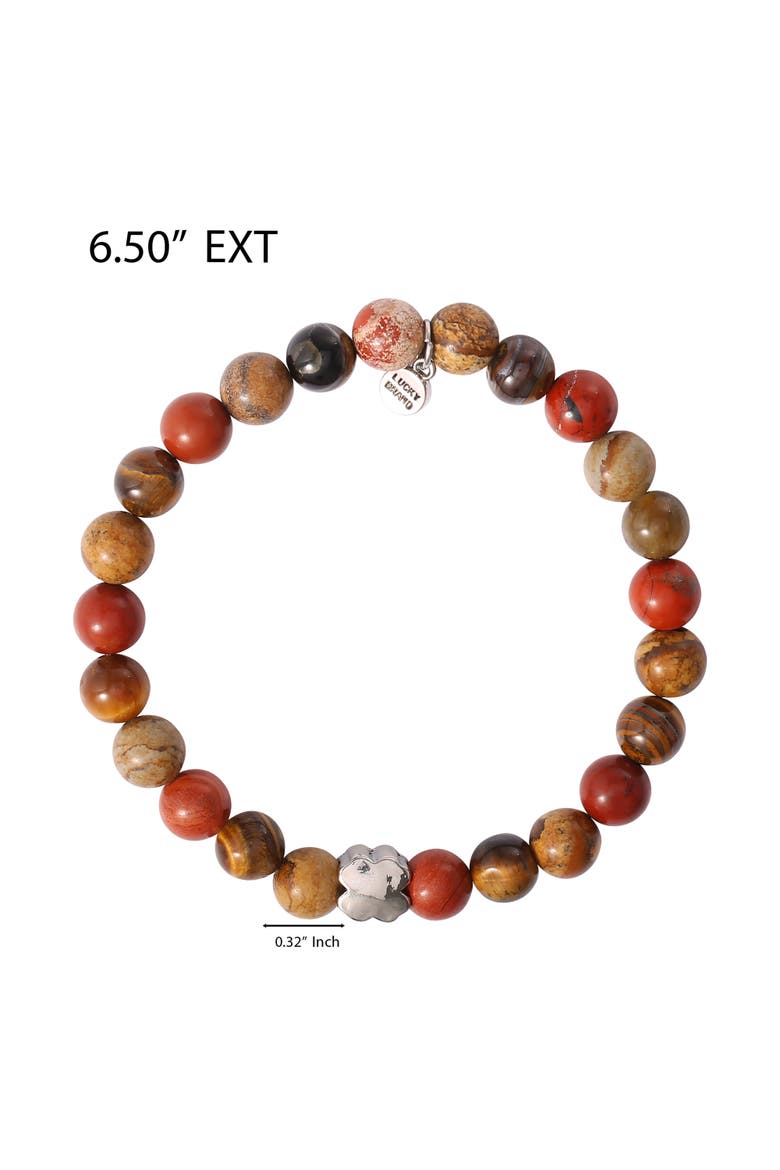Jasper Stone Beaded Stretch Bracelet, Alternate, color, red, brown, silver