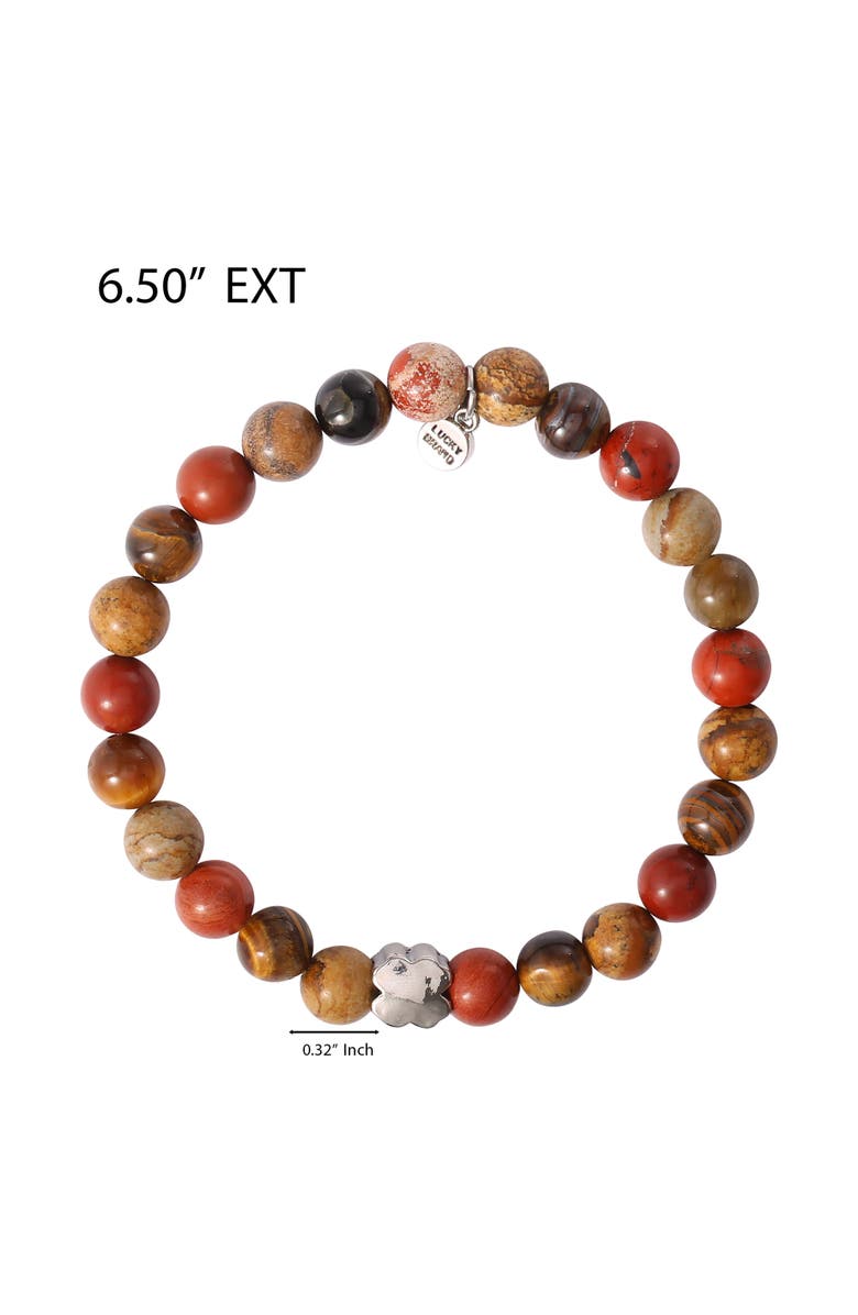 Lucky Brand Jasper Stone Beaded Stretch Bracelet, Alternate, color, Red, Brown, Silver