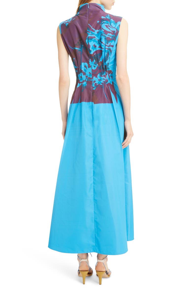 Floral Print Ruffle Collar Pleated Dress, Alternate, color, AZURE