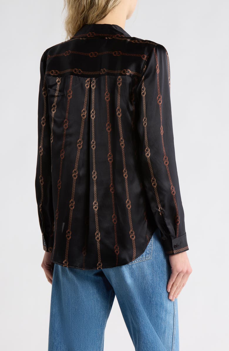 L'AGENCE Tyler Print Silk Button-Up Shirt, Alternate, color, Black/ Brown Colorful Chain