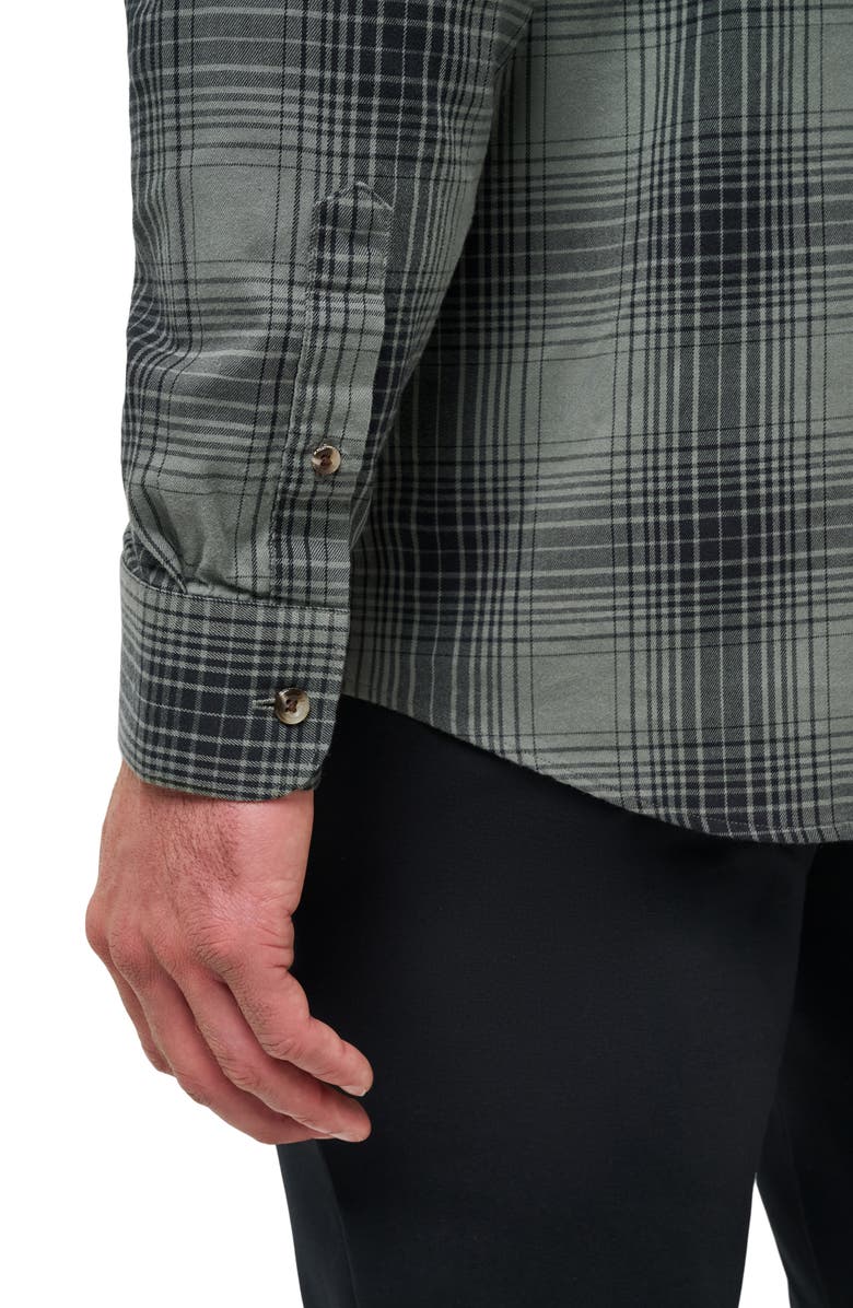 TravisMathew Cloud Plaid Flannel Button-Up Shirt, Alternate, color, Dark Olive
