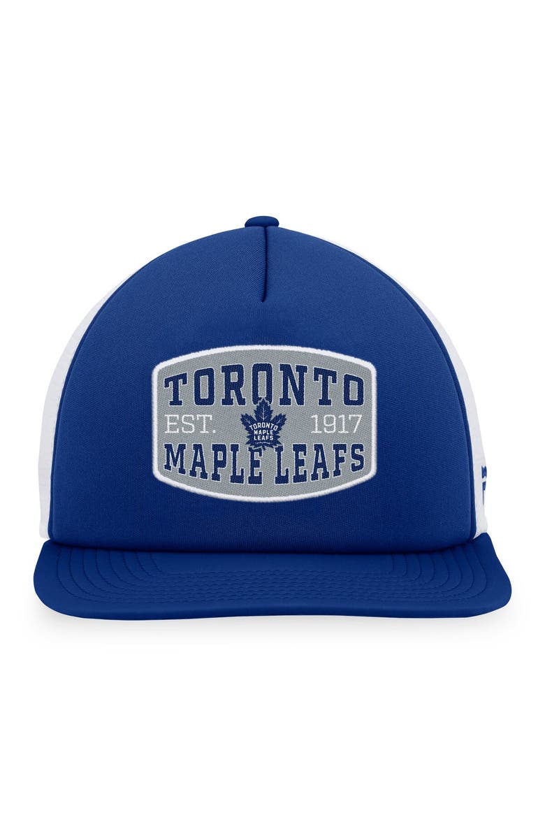 FANATICS Men's Fanatics Branded Blue/White Toronto Maple Leafs Foam Front Patch Trucker Snapback Hat, Alternate, color, Blue