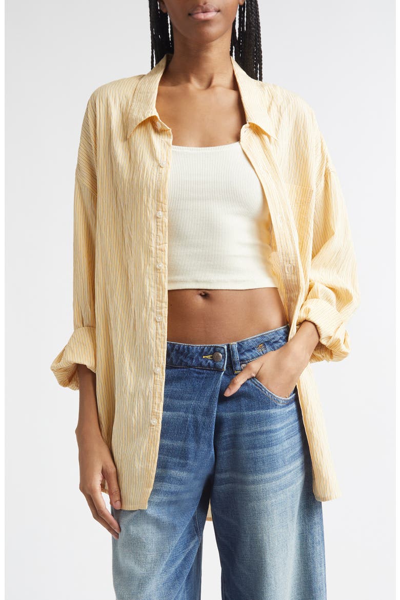 Stripe Button-Up Shirt, Main, color, ORANGE STRIPE