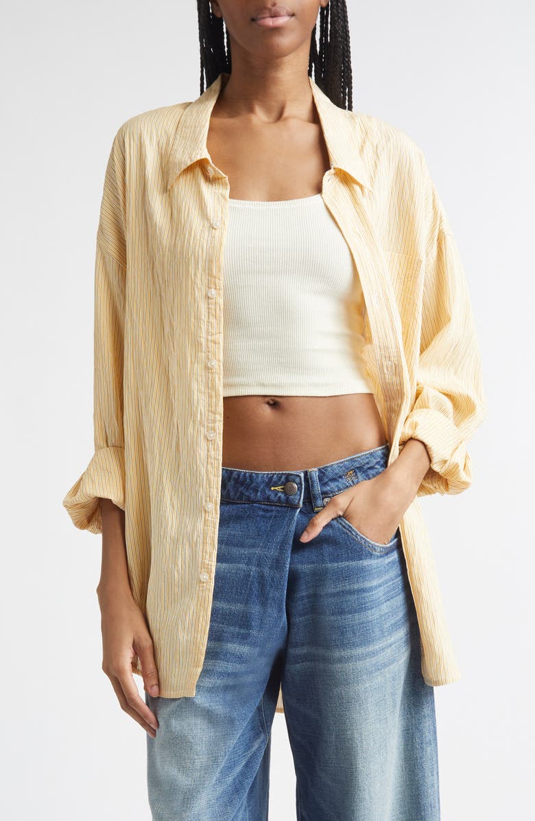 R13 Stripe Button-Up Shirt, Main, color, Orange Stripe