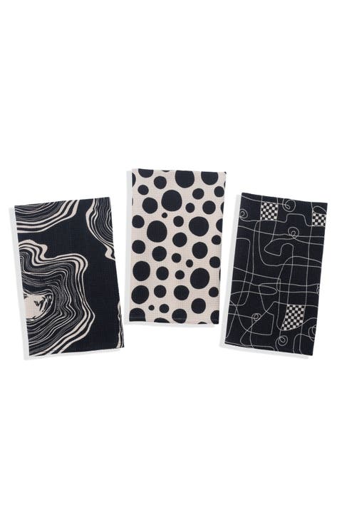 Set of Three Monochrome Abstract Kitchen Towels