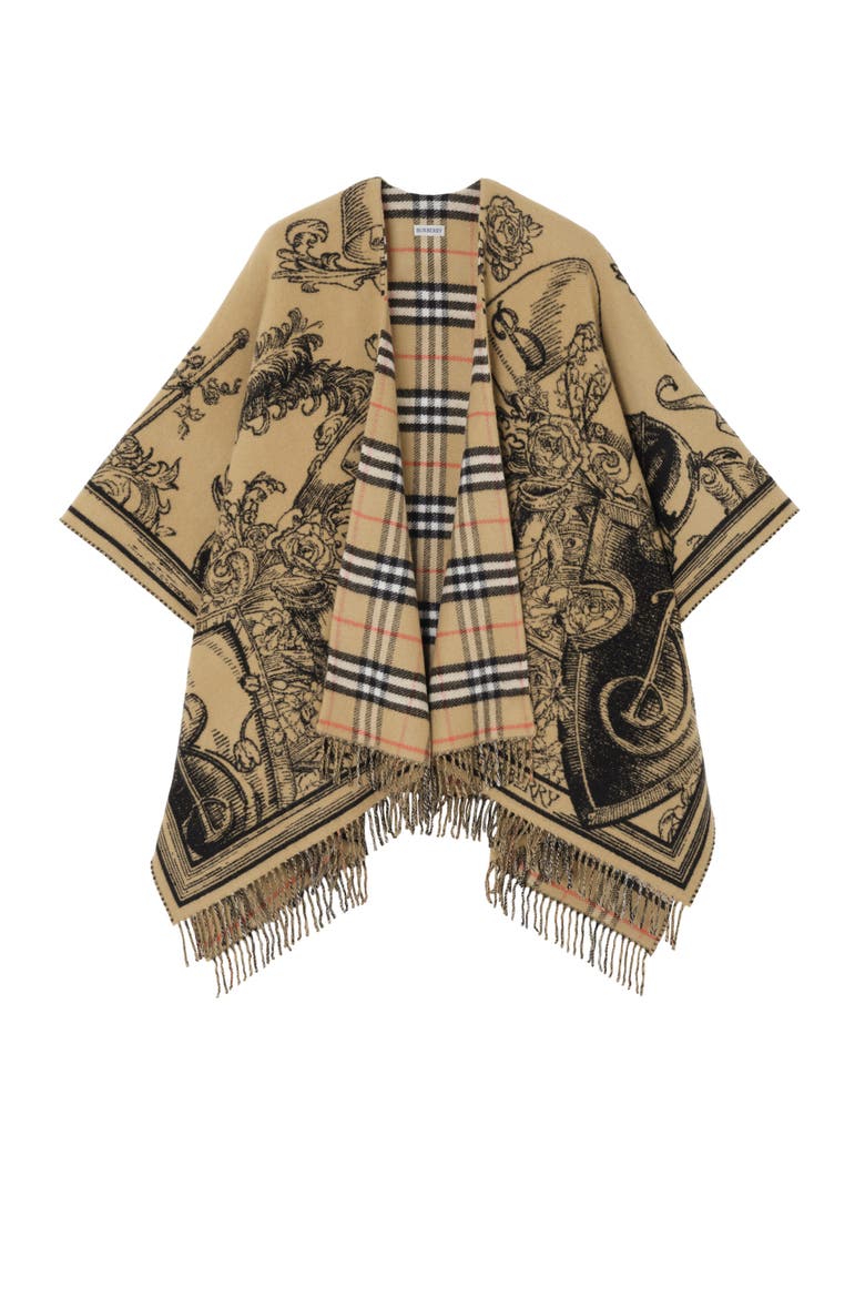 Reversible Etched Knight Wool Cape, Main, color, Archive beige