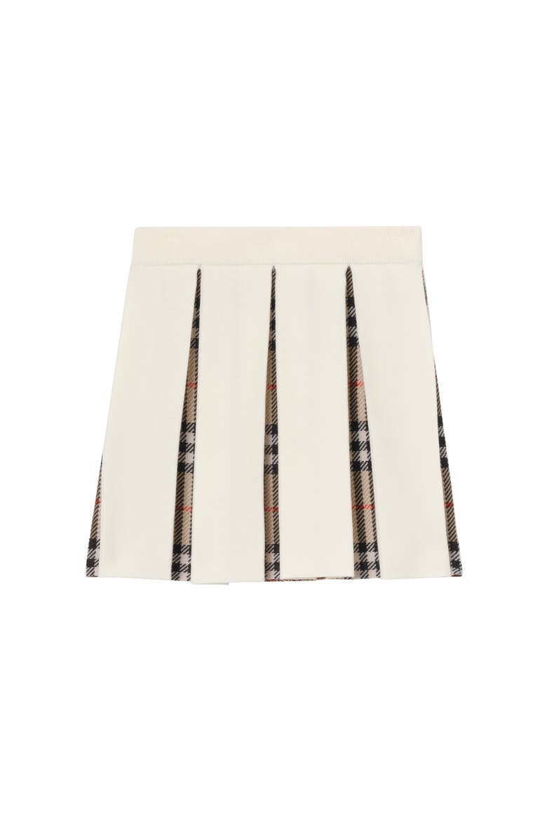 Pleated Check Wool Blend Skirt, Main, color, Ivory