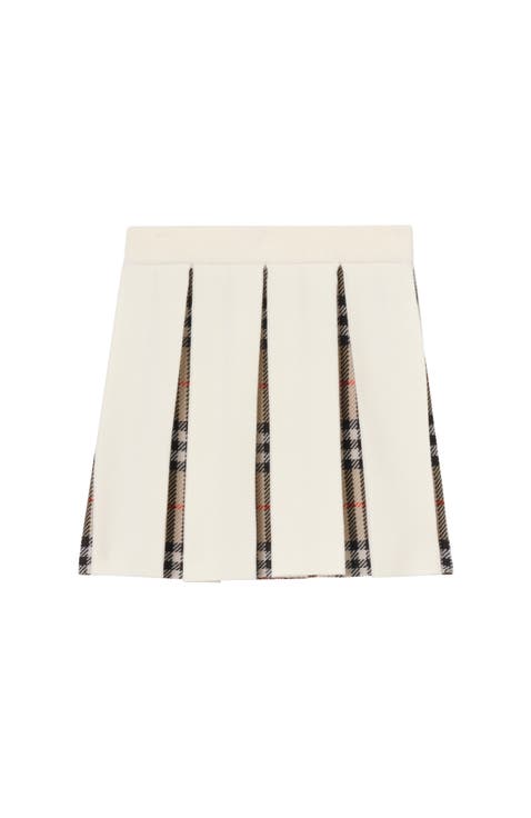 Pleated Check Wool Blend Skirt