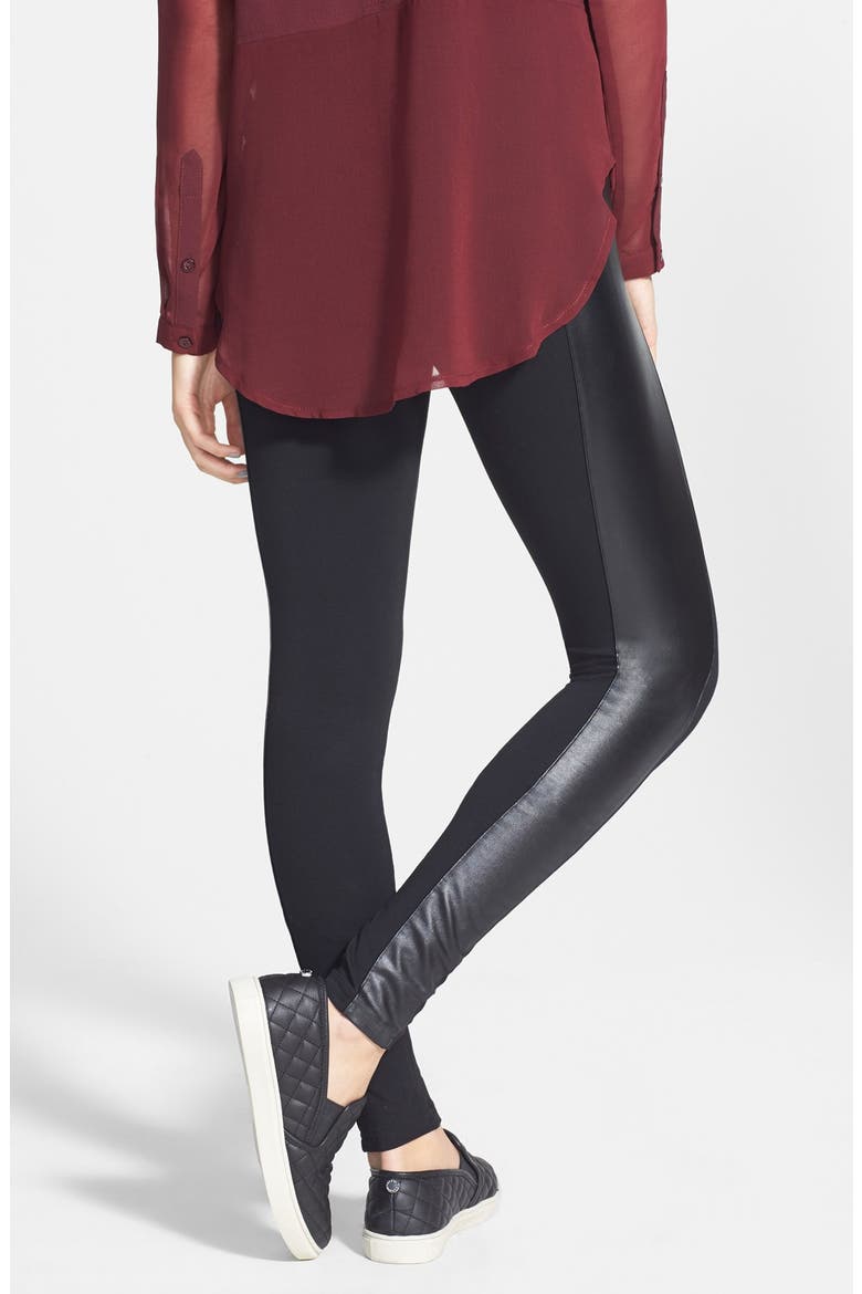 Faux Leather Panel Leggings, Alternate, color, BLACK