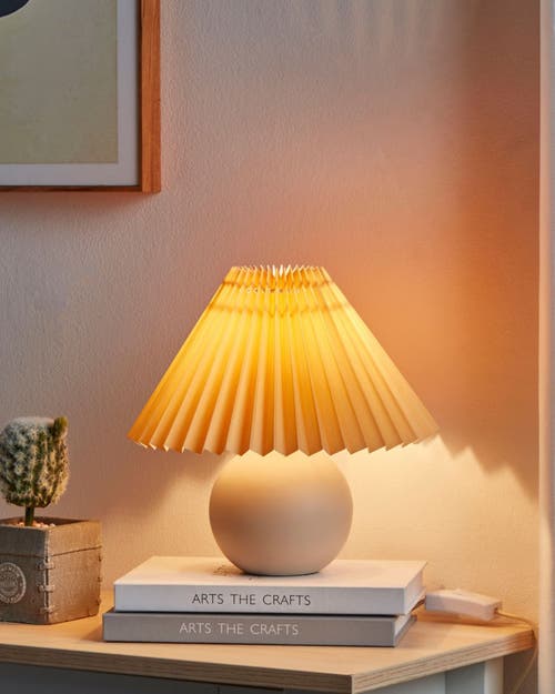 Brightech Serena 10" Ceramic Led Table Lamp With Retro Asian-inspired Orange Globe Base And Cream Pl In Beige/cream