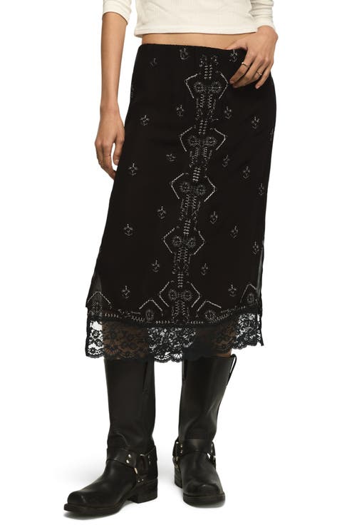 Embellished Lace Trim Midi Skirt