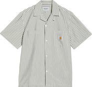Carhartt Work In Progress Leavel Stripe Seersucker Cotton Blend Button-Up Bowling Shirt