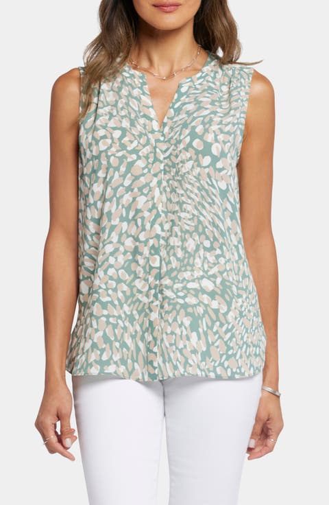 Print Pleat Back Sleeveless Split Neck Blouse (Regular & Petite) (Nordstrom Exclusive)