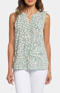 NYDJ Print Pleat Back Sleeveless Split Neck Blouse