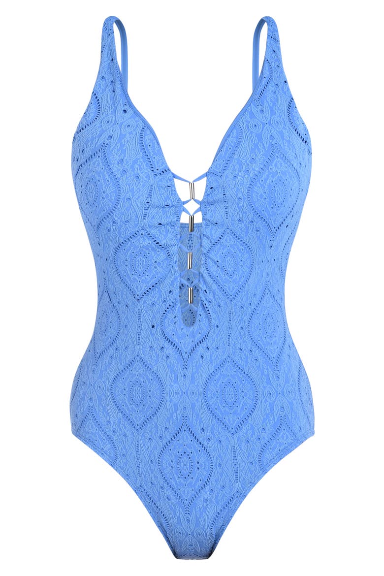 Mantra Plunge One-Piece Swimsuit, Alternate, color, CHAMBRAY